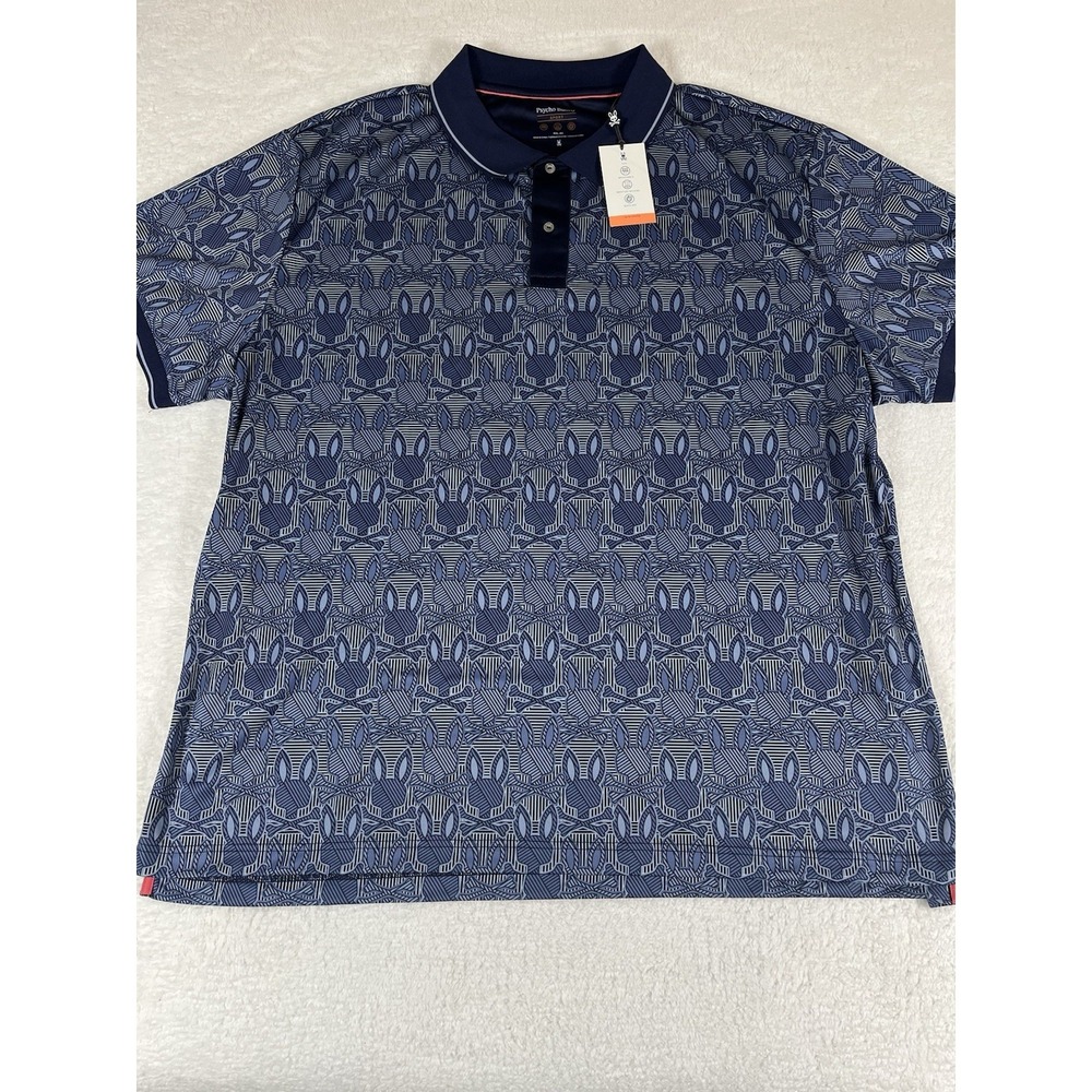 Psycho Bunny Reeves Bunny‎ Print Sport Evening Blue Polo Shirt Men's Sz 4XL NWT - Picture 2 of 9